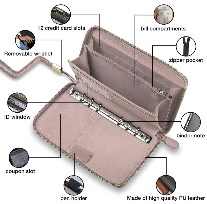 THREE WAY CUT Cash Envelope Wallet Rose Gold All in One Budget System RFID Blocking with 12x Tabbed Cash Envelopes, 12x Monthly Budget Cards 1x Yearly Budget Planner Sheet Complete Money Organizer Set for Cash - Image 3